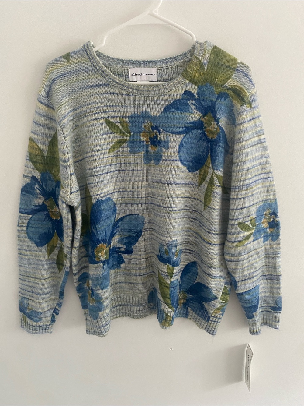 Alfred Dunner Cotton Super Soft Spring Floral L/S Crewneck Sweater Pullover Sz L